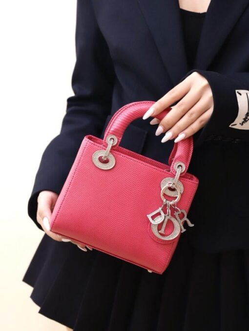 Dior Lady Handbag for Women Pink Lizard Skin Near Authentic 17cm - Image 5