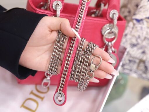 Dior Lady Handbag for Women Pink Lizard Skin Near Authentic 17cm - Image 8