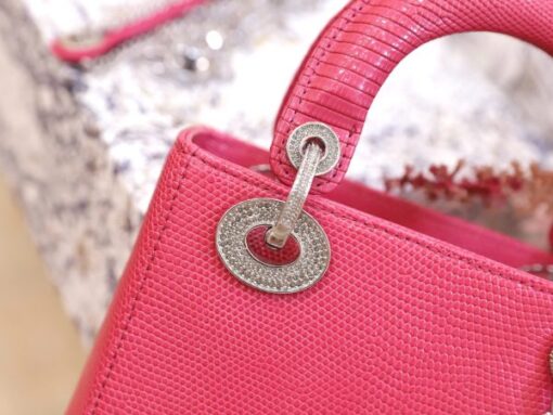 Dior Lady Handbag for Women Pink Lizard Skin Near Authentic 17cm - Image 7