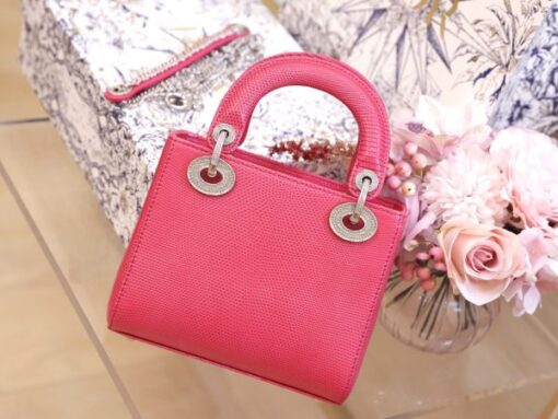 Dior Lady Handbag for Women Pink Lizard Skin Near Authentic 17cm - Image 4