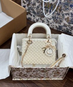 Dior Lady Women’s Handbag Like Auth Pearl Pattern 17cm