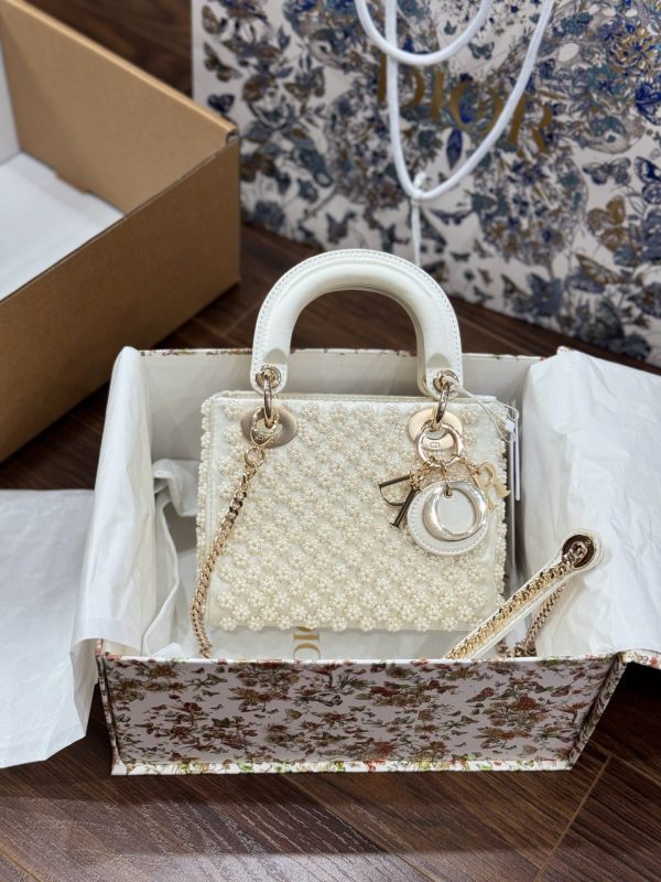 Dior Lady Women’s Handbag Like Auth Pearl Pattern 17cm - Image 2