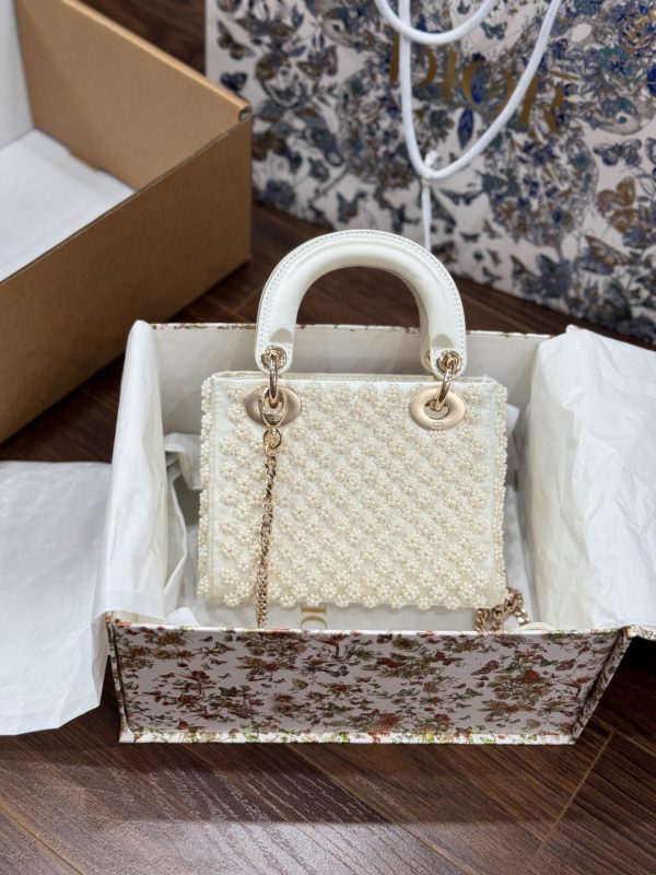 Dior Lady Women’s Handbag Like Auth Pearl Pattern 17cm - Image 4