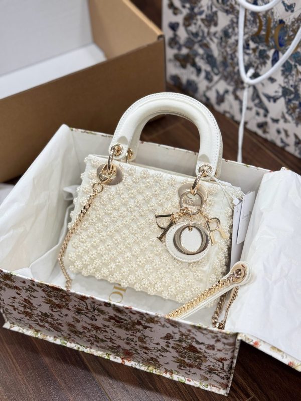 Dior Lady Women’s Handbag Like Auth Pearl Pattern 17cm - Image 3
