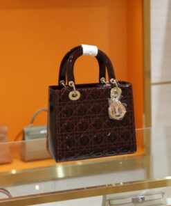 Alternative view of Dior Lady Women’s Handbag Plum Red Gold Plated Lock Super Quality 24cm