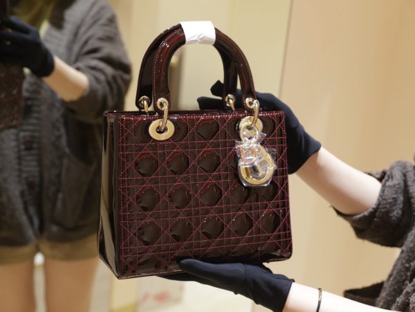 Dior Lady Women’s Handbag Plum Red Gold Plated Lock Super Quality 24cm - Image 5
