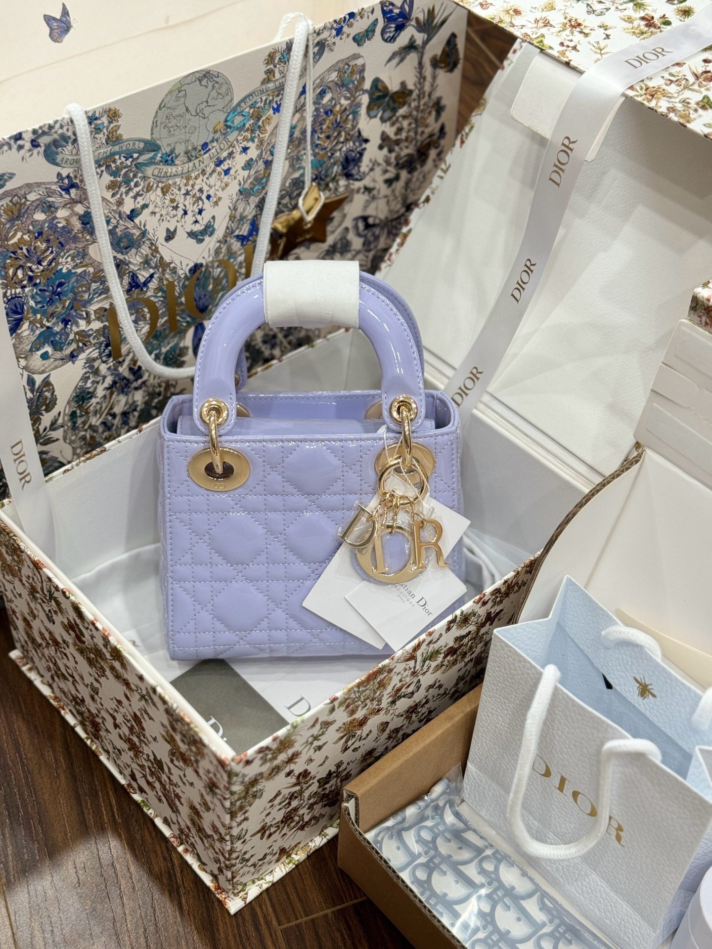 Dior Lady Rep 1:1 High-end Women’s Handbag Purple Gold Lock 17cm