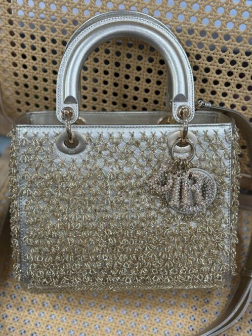 Dior Lady Replica 1:1 Women’s Handbag Beaded Pattern 24cm - Image 3