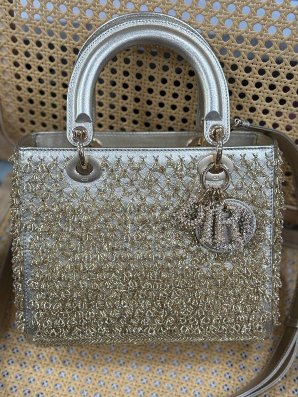 Dior Lady Replica 1:1 Women’s Handbag Beaded Pattern 24cm - Image 3