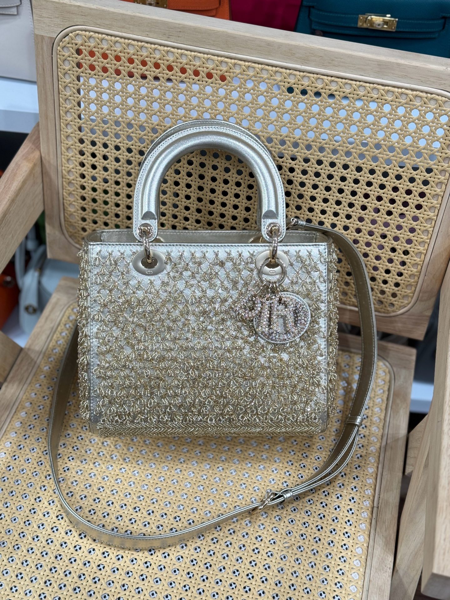Dior Lady Replica 1:1 Women’s Handbag Beaded Pattern 24cm