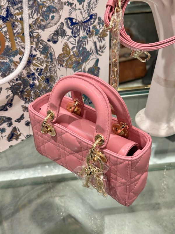 Dior Micro Lady D-Joy Women’s Handbag Pink Like Auth 16.5cm - Image 4