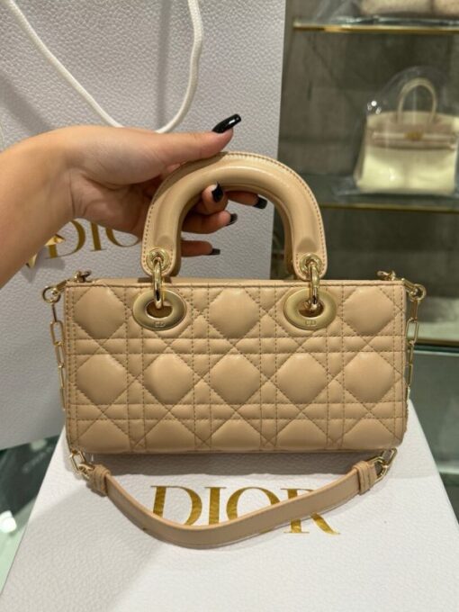 Dior Lady D-Joy Women’s Beige Handbag Gold Plated Lock 22cm - Image 5