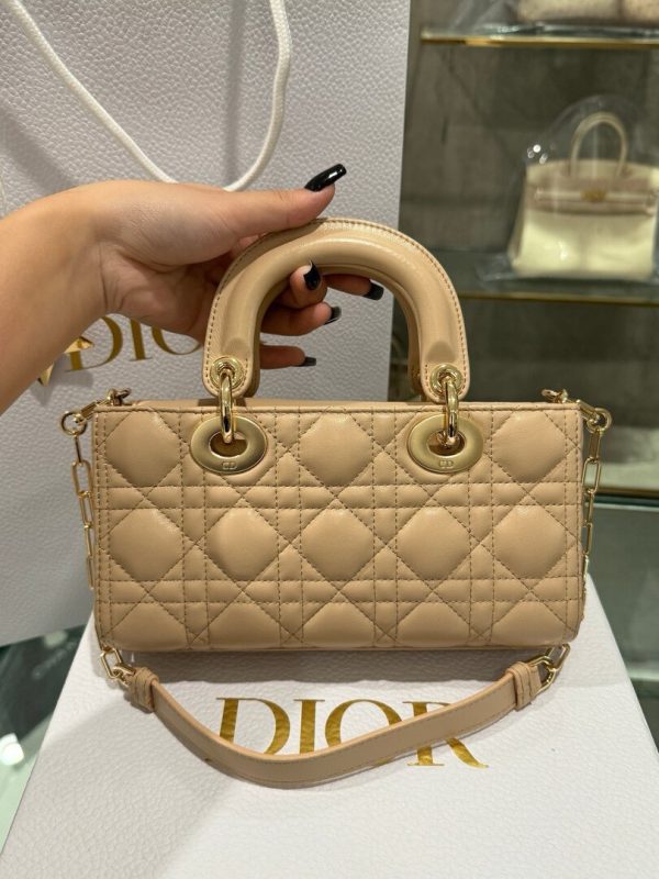 Dior Lady D-Joy Women’s Beige Handbag Gold Plated Lock 22cm - Image 5
