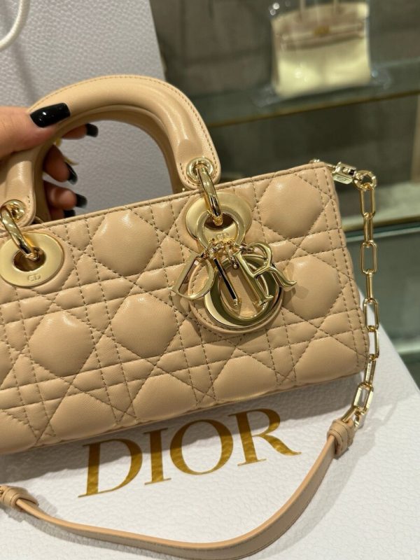 Dior Lady D-Joy Women’s Beige Handbag Gold Plated Lock 22cm - Image 3