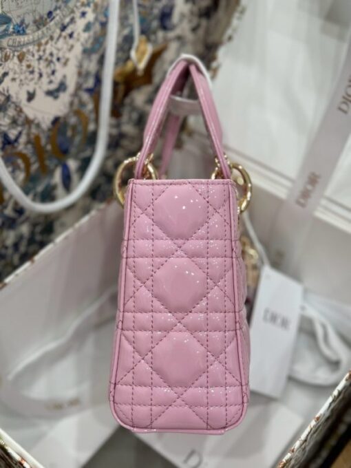Dior Lady Women’s Pink Handbag with Gold Lock 17cm - Image 4