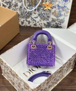 Alternative view of Dior Lady Women’s Purple Beaded Handbag 12×10.5x5cm