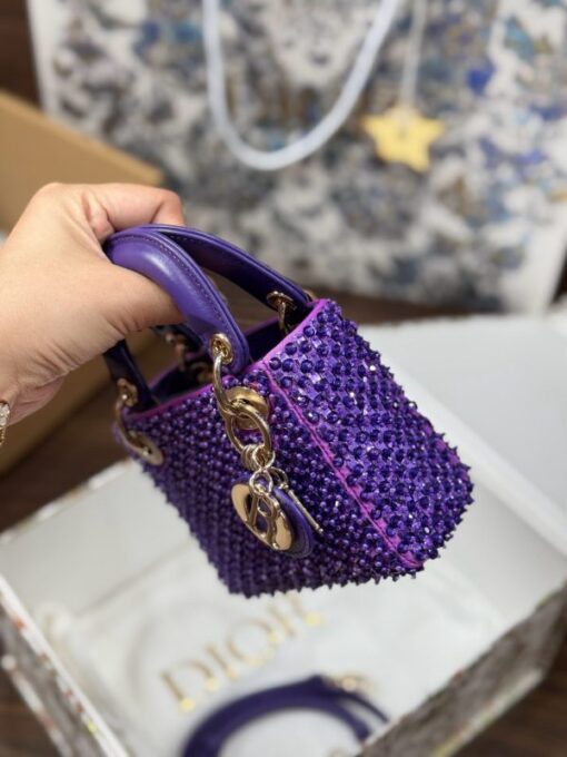 Dior Lady Women’s Purple Beaded Handbag 12×10.5x5cm - Image 5