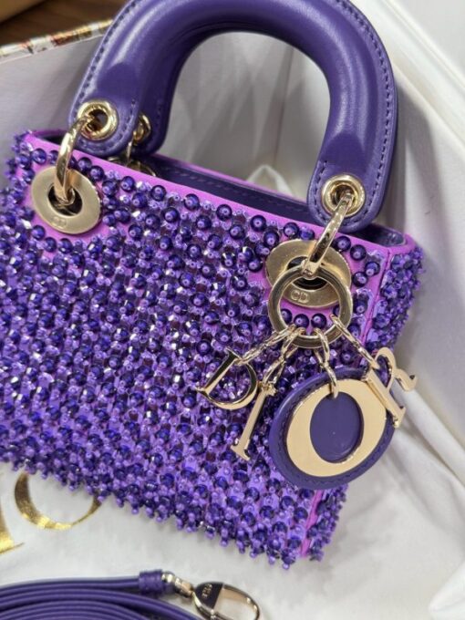 Dior Lady Women’s Purple Beaded Handbag 12×10.5x5cm - Image 4