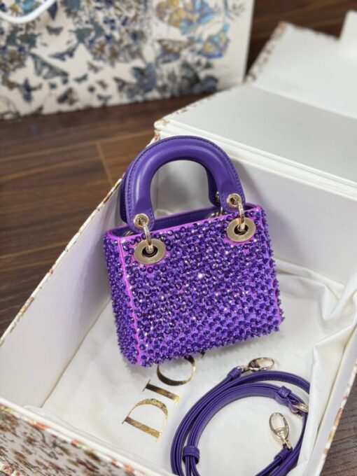 Dior Lady Women’s Purple Beaded Handbag 12×10.5x5cm - Image 3