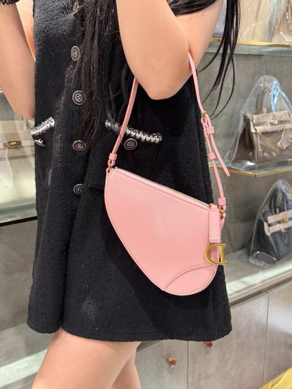 Dior Saddle Women’s Handbag Pink Cowhide 20x15x4cm - Image 4