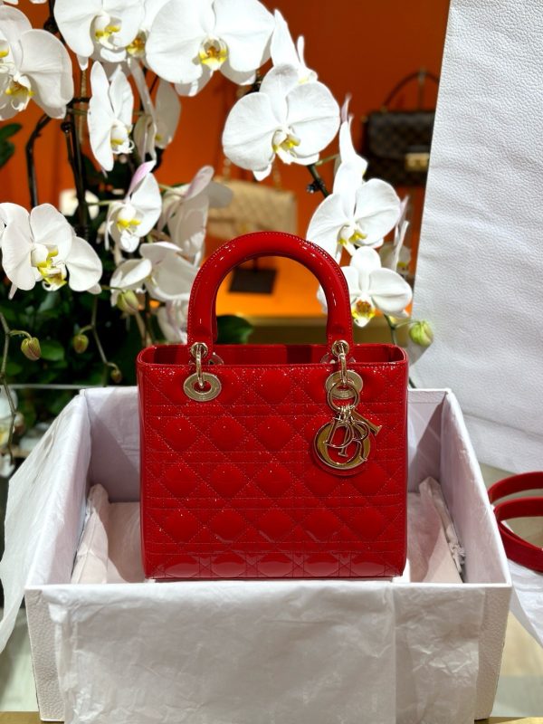 Dior Lady Red Sheepskin Women’s Handbag Rep 11 High Quality 24cm - Image 2