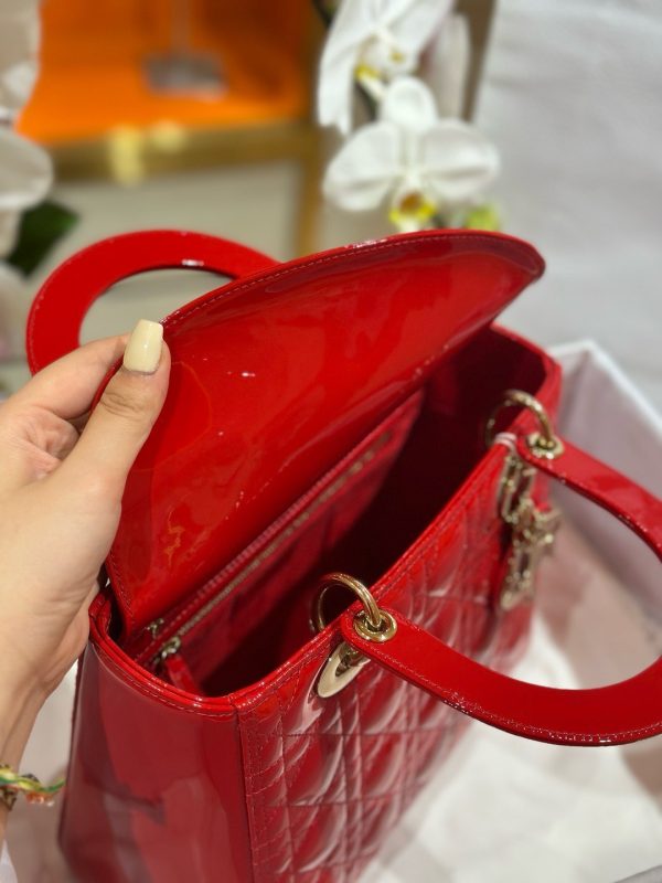 Dior Lady Red Sheepskin Women’s Handbag Rep 11 High Quality 24cm - Image 7