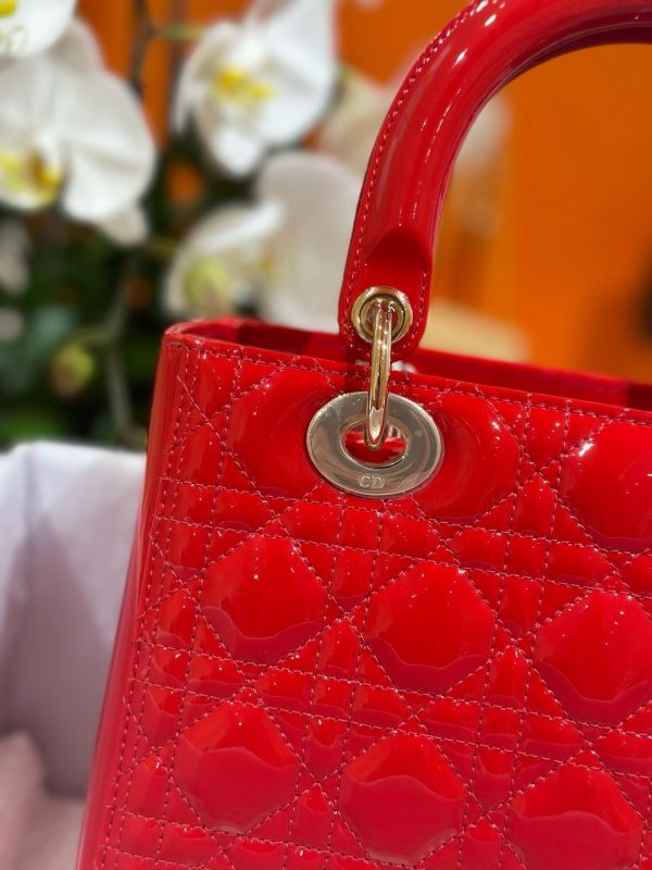 Dior Lady Red Sheepskin Women’s Handbag Rep 11 High Quality 24cm - Image 6