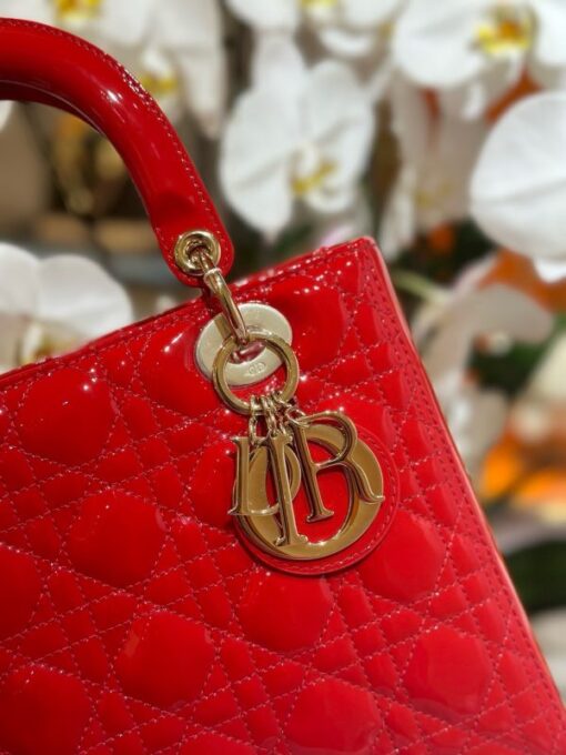Dior Lady Red Sheepskin Women’s Handbag Rep 11 High Quality 24cm - Image 5