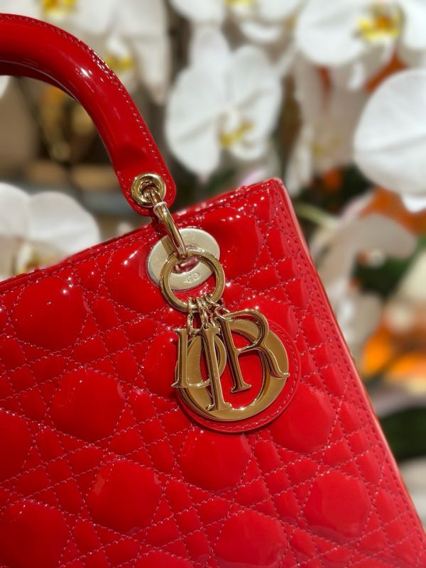 Dior Lady Red Sheepskin Women’s Handbag Rep 11 High Quality 24cm - Image 5