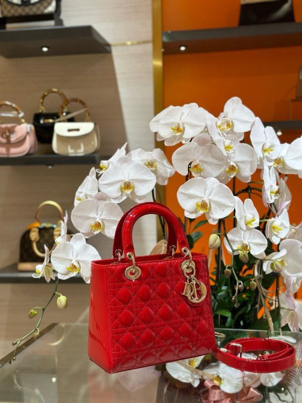 Dior Lady Red Sheepskin Women’s Handbag Rep 11 High Quality 24cm - Image 4