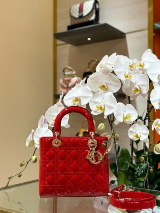 Dior Lady Red Sheepskin Women’s Handbag Rep 11 High Quality 24cm - Image 3