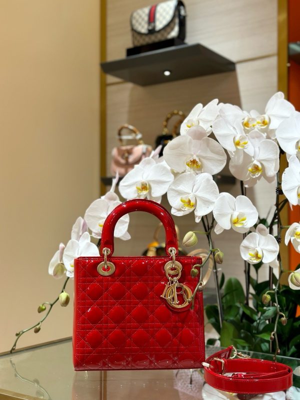 Dior Lady Red Sheepskin Women’s Handbag Rep 11 High Quality 24cm - Image 3