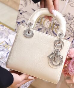 Dior Lady Replica 11 White Lizard Leather Women’s Handbag 17cm