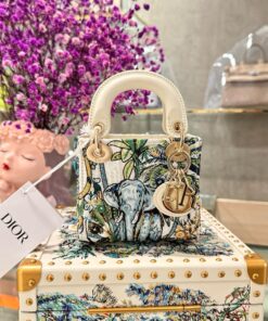 Dior Lady Replica 1:1 Women’s Handbag Elephant Pattern Rose Gold Lock 12×10.5x5cm