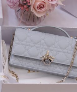 Dior Woc Super Premium Women’s Handbag Gray Rose Gold Plated Lock 21×11.5×4.5cm