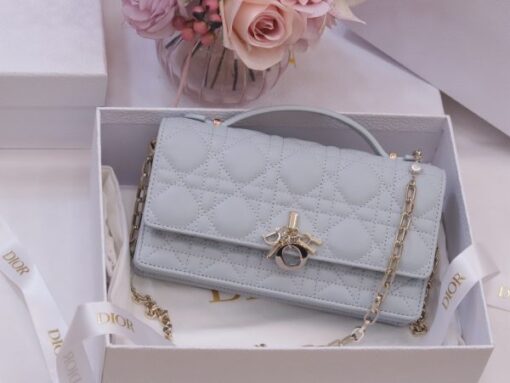 Dior Woc Super Premium Women’s Handbag Gray Rose Gold Plated Lock 21×11.5×4.5cm - Image 2