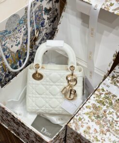 Rep 11 Dior Lady Women’s Handbag White Glossy Leather 17cm