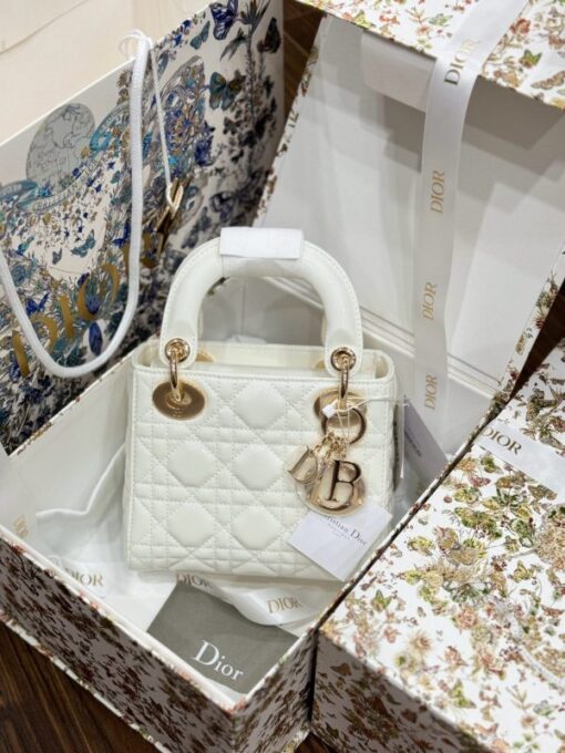 Rep 11 Dior Lady Women’s Handbag White Glossy Leather 17cm - Image 2