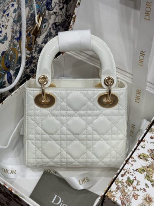 Rep 11 Dior Lady Women’s Handbag White Glossy Leather 17cm - Image 3