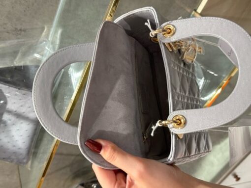 Dior Lady Women’s Handbag Rep 11 Gray Sheepskin 20cm - Image 8