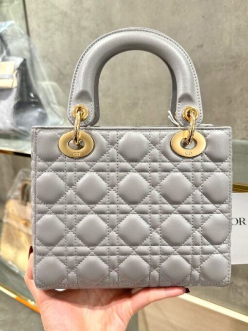 Dior Lady Women’s Handbag Rep 11 Gray Sheepskin 20cm - Image 3