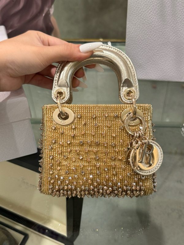 Dior Lady Mini Super Quality Handbag with Rhinestone Pattern 12cm - Image 2