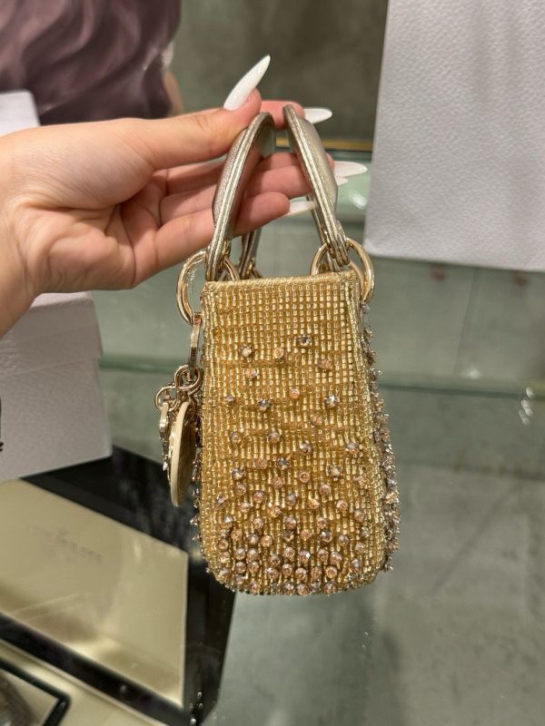 Dior Lady Mini Super Quality Handbag with Rhinestone Pattern 12cm - Image 6