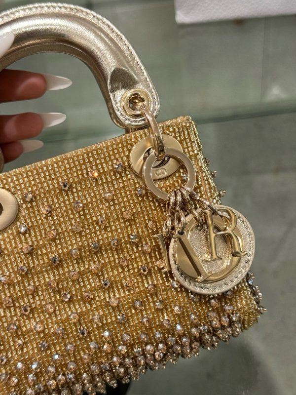 Dior Lady Mini Super Quality Handbag with Rhinestone Pattern 12cm - Image 5