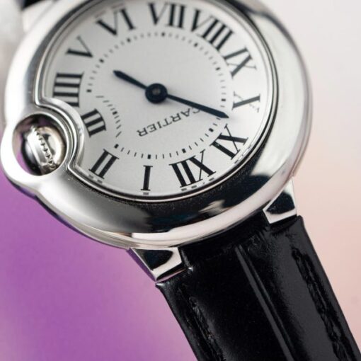 Cartier Ballon Bleu Women’s Replica 11 Watch White Dial Black Leather Strap 28mm - Image 6