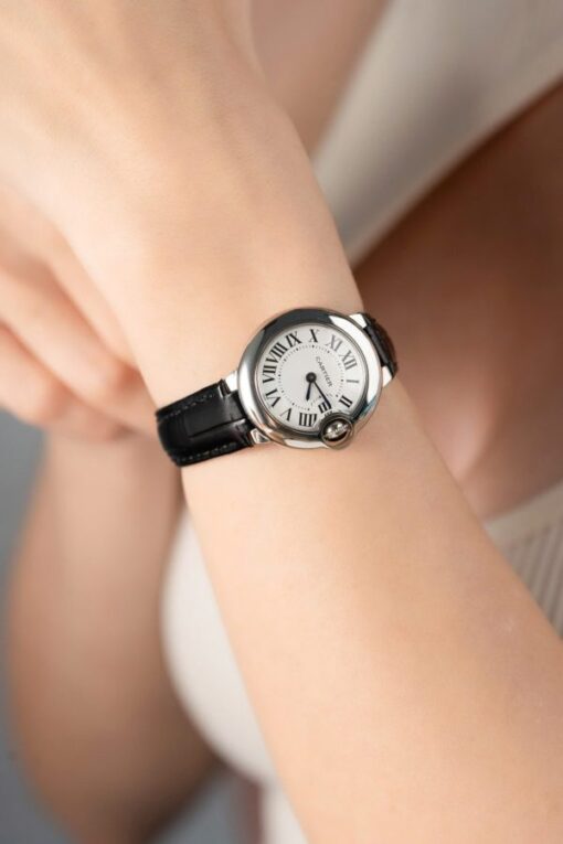 Cartier Ballon Bleu Women’s Replica 11 Watch White Dial Black Leather Strap 28mm - Image 10