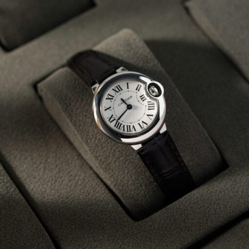 Cartier Ballon Bleu Women’s Replica 11 Watch White Dial Black Leather Strap 28mm - Image 4