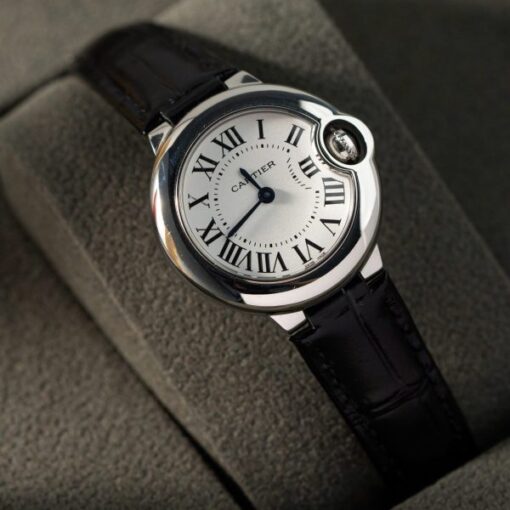 Cartier Ballon Bleu Women’s Replica 11 Watch White Dial Black Leather Strap 28mm - Image 3