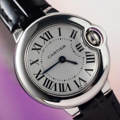 Cartier Ballon Bleu Women’s Replica 11 Watch White Dial Black Leather Strap 28mm - Image 5