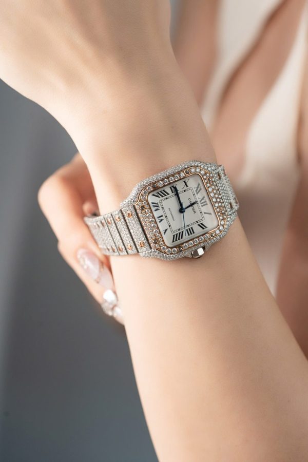 Cartier Santos Replica Watch With Full Diamond Moissanite Hong Kong 35mm - Image 6